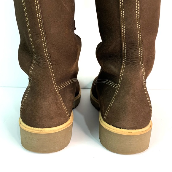 Timberland Mirney Lace Up Tall Boots w/ Faux Fur Tongue Collar Sz 7 Brown Winter - Picture 5 of 15